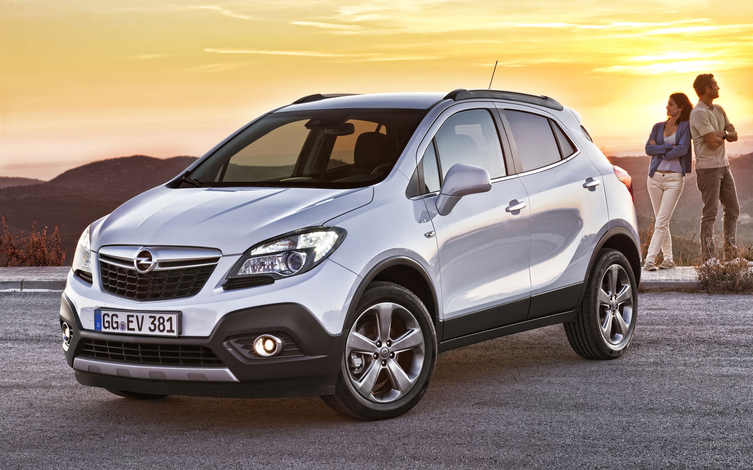 Silver Opel Mokka at sunset