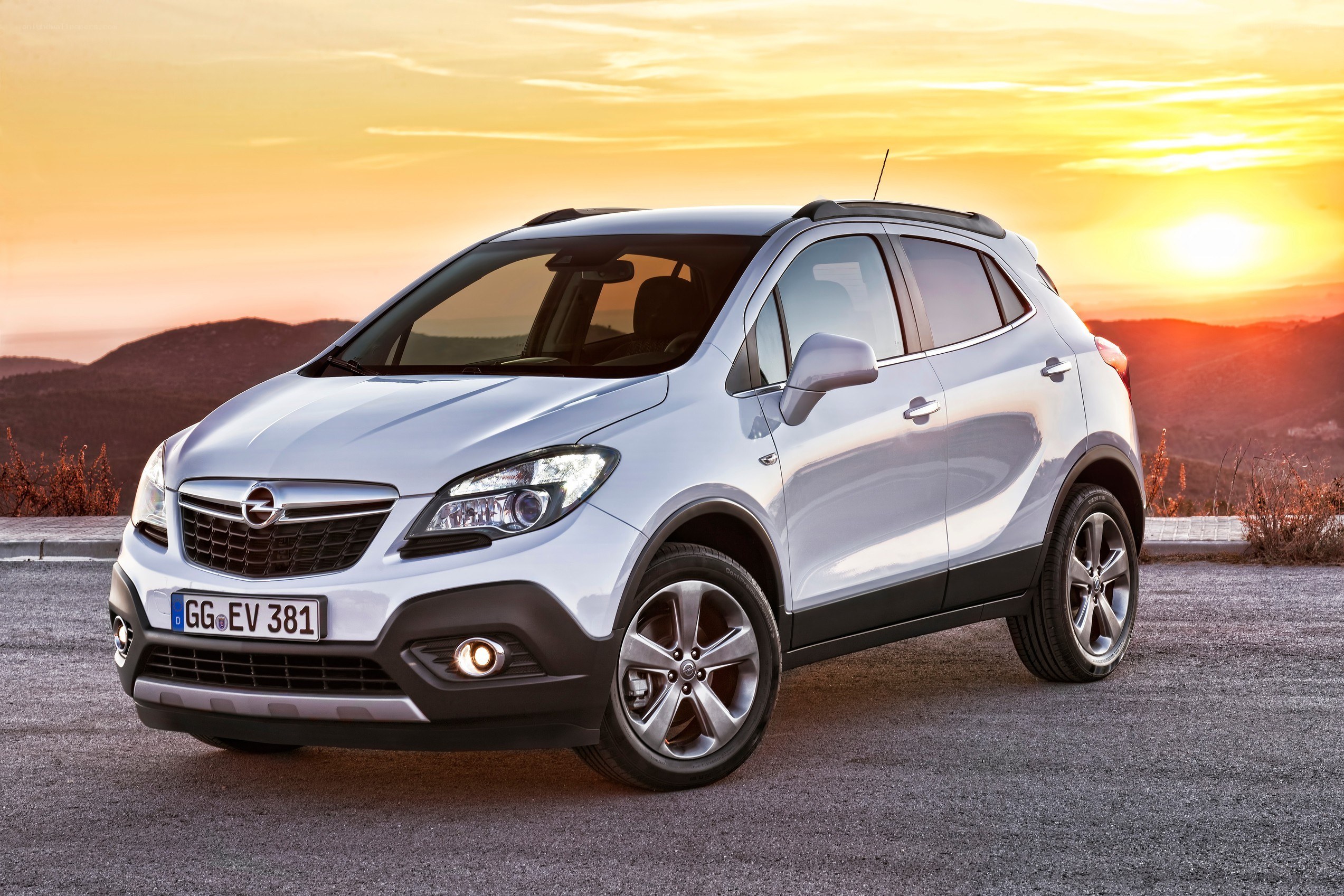 Silver Opel Mokka at sunset