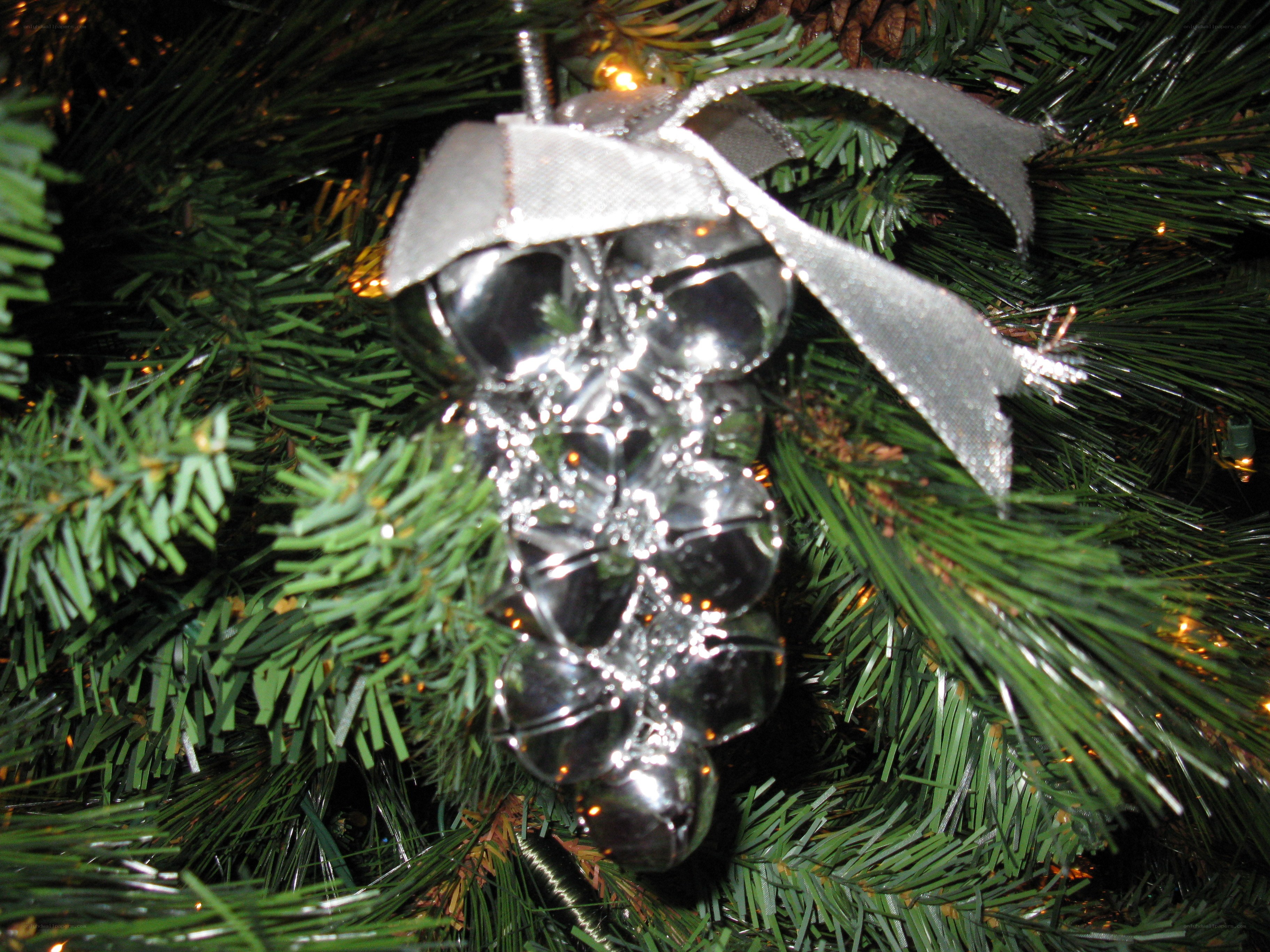 Silver ornament on Christmas tree