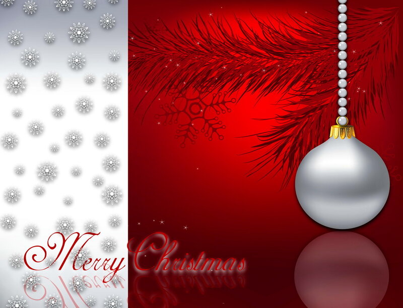 Silver Ornament on Pine Branch — Red