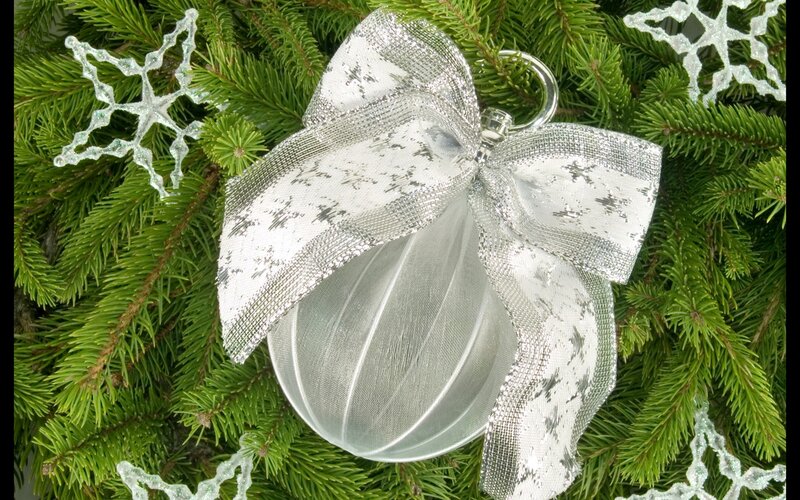 Silver Ornament on Pine — Green, Festive, Winter