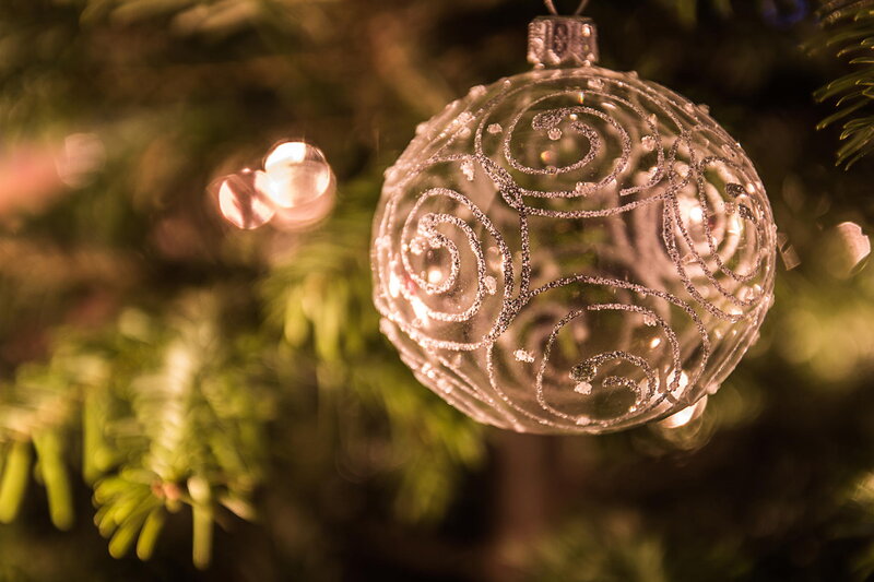 Silver Ornament on Tree — Green, Festive, Night