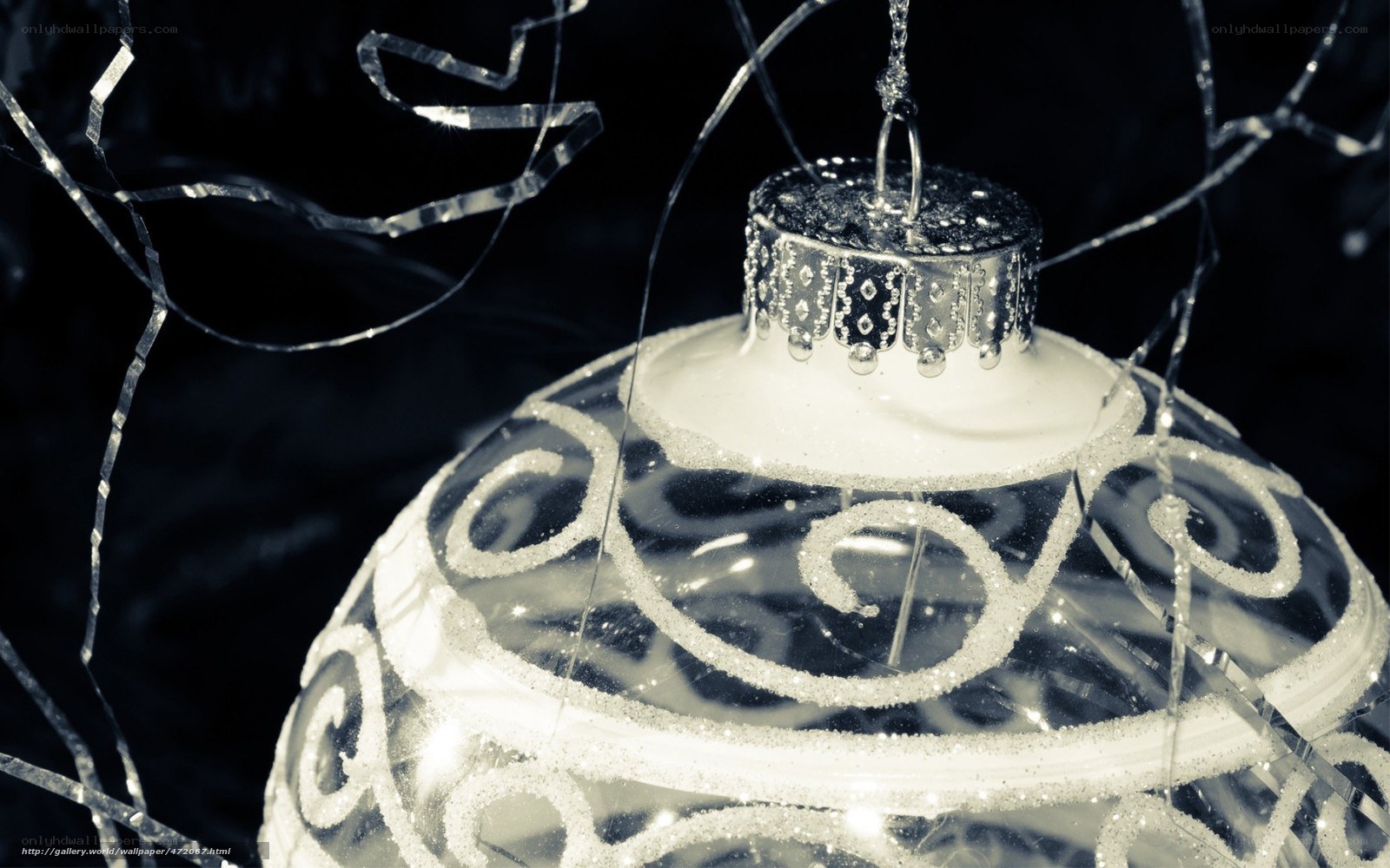 silver ornament with ribbons