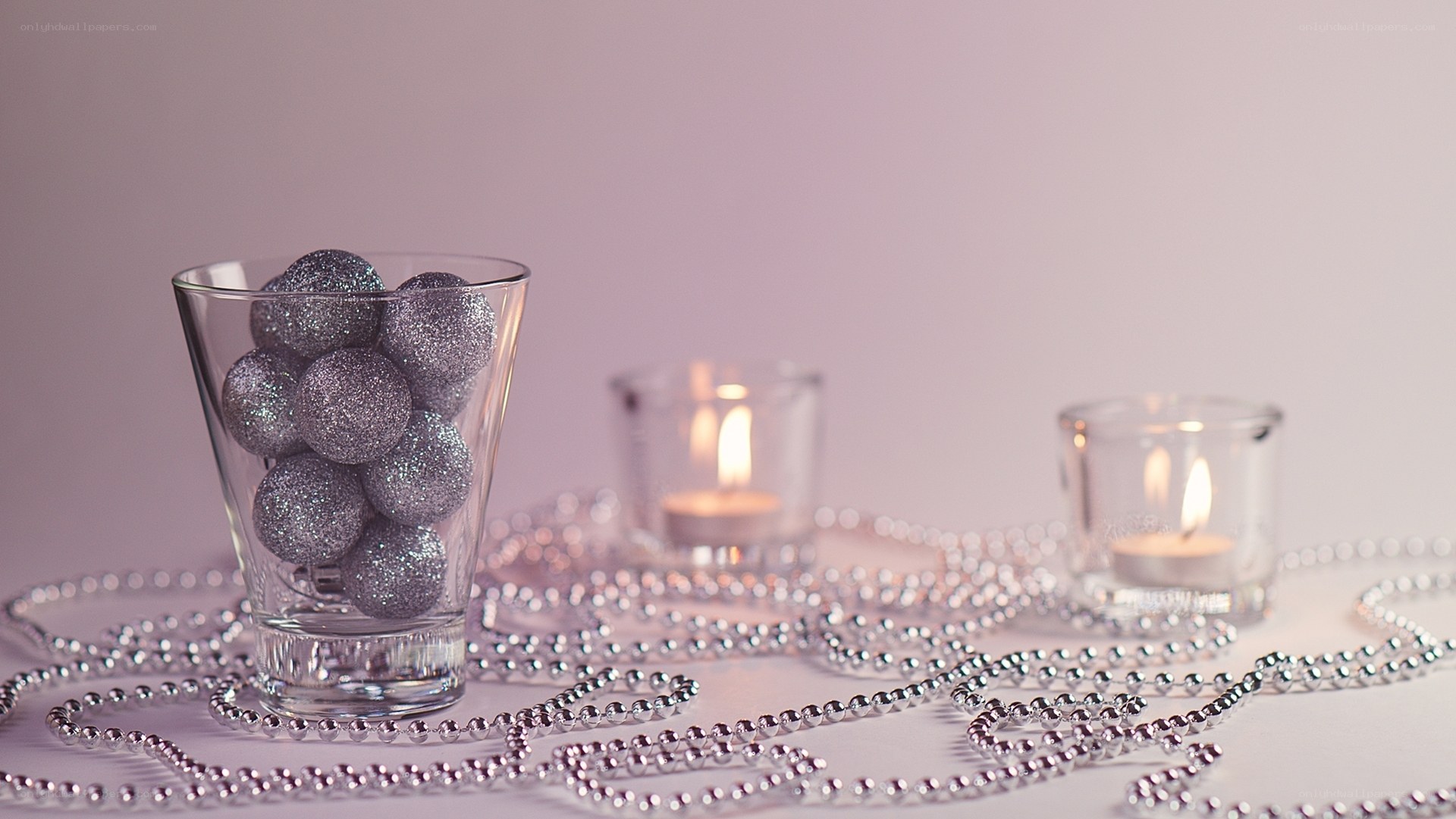silver ornaments and candles