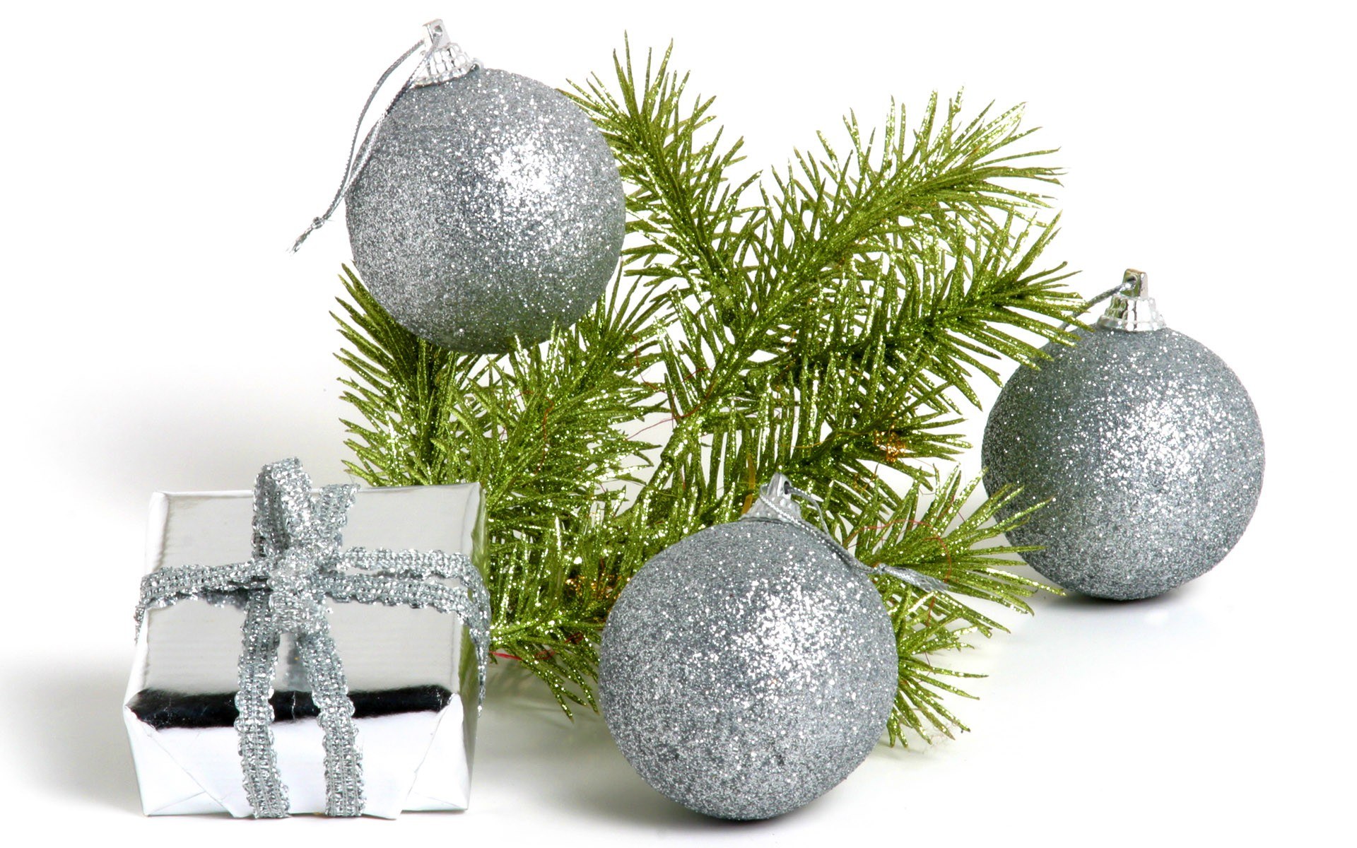silver ornaments and gift