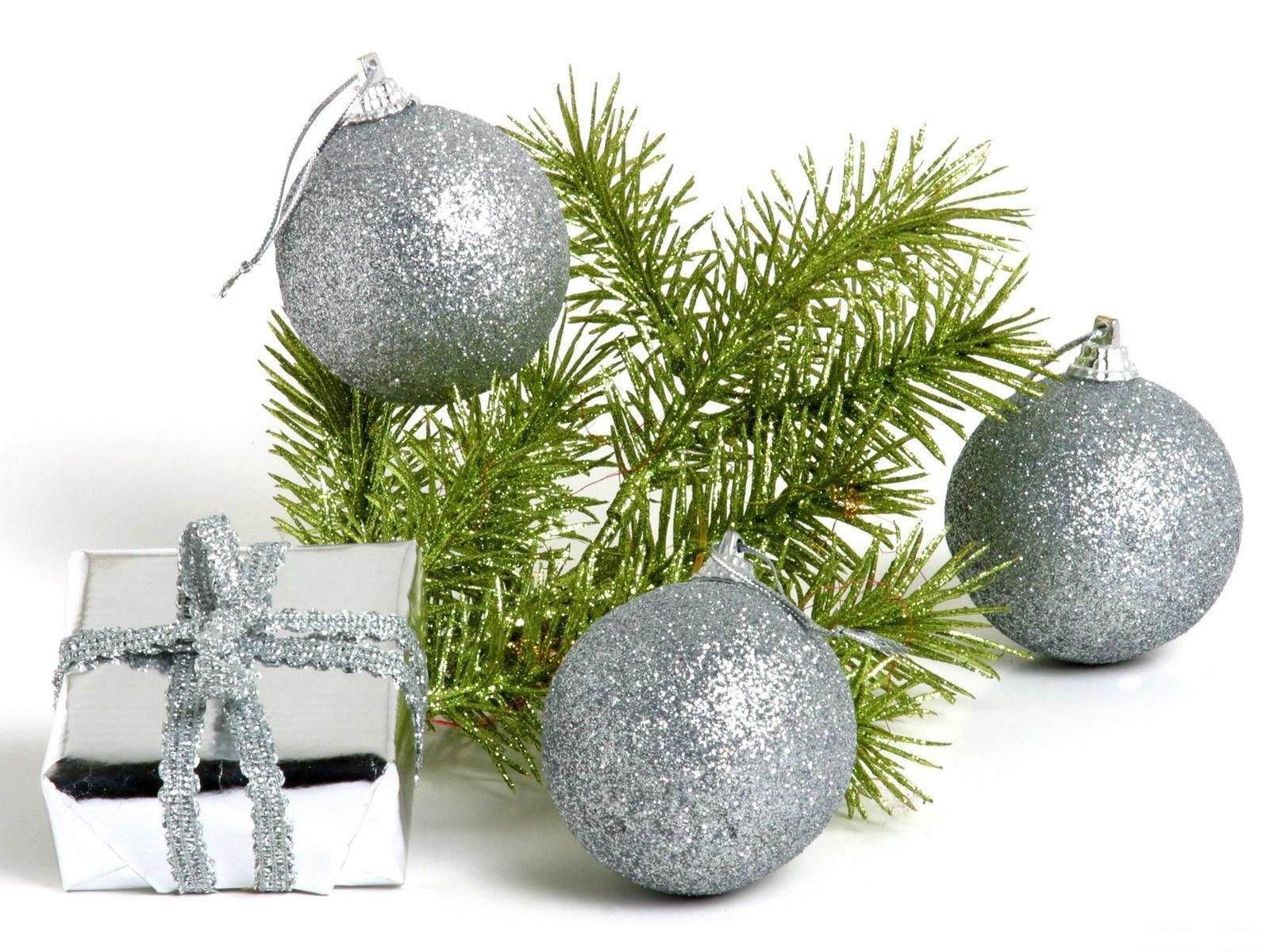 silver ornaments and gift