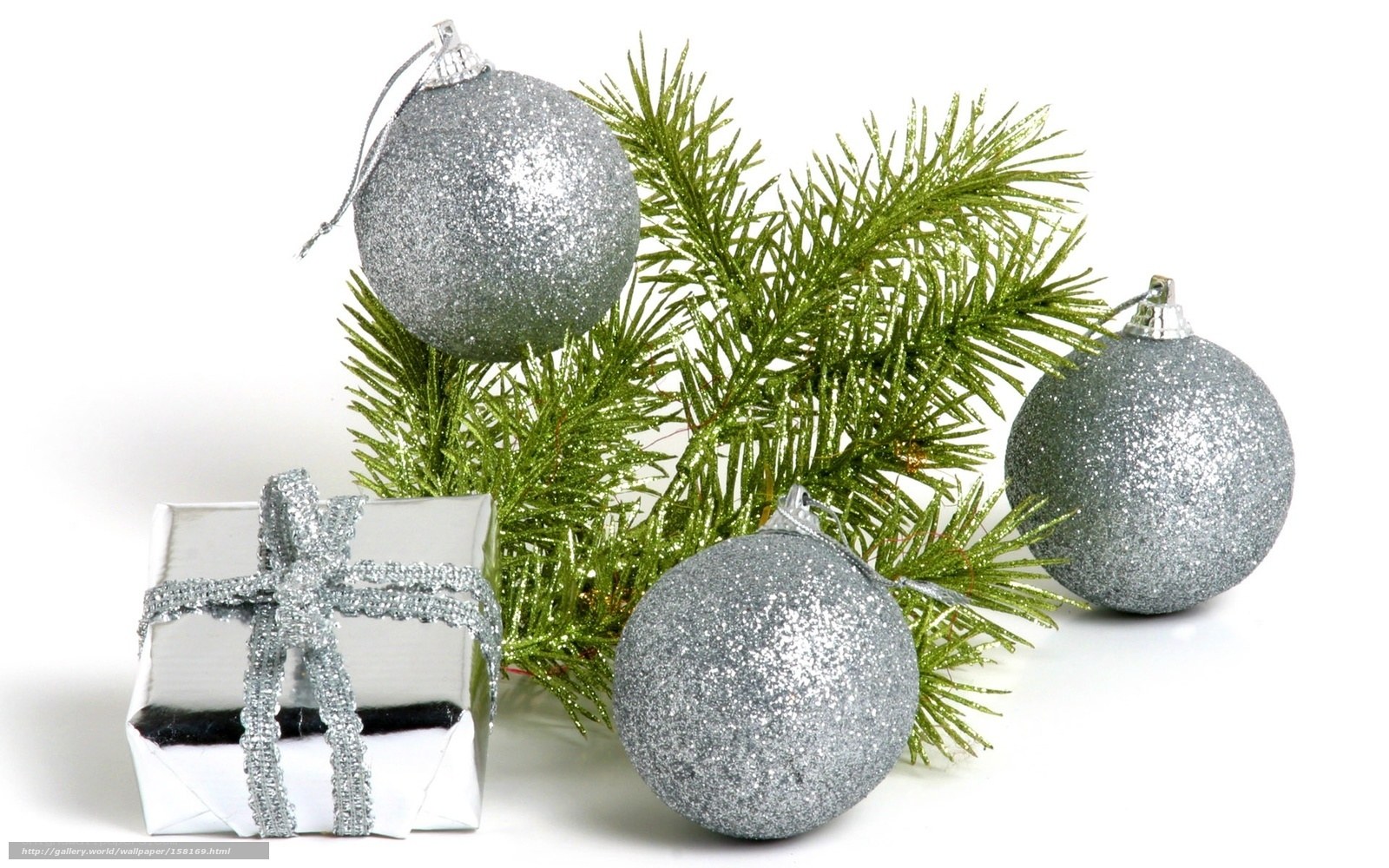 silver ornaments and gift