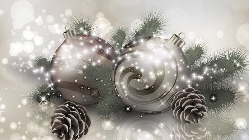 Silver Ornaments and Pinecones
