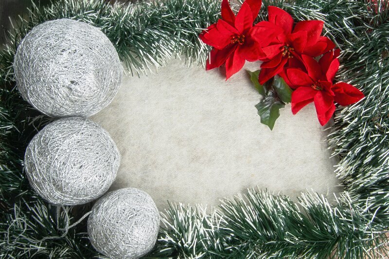 Silver Ornaments and Poinsettias