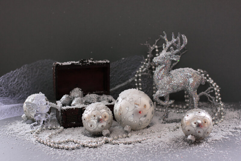 Silver Ornaments and Reindeer
