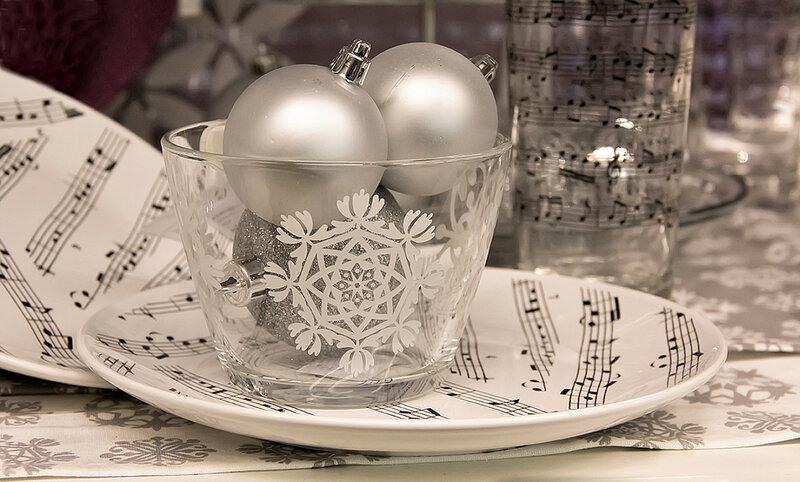 Silver Ornaments in Glass