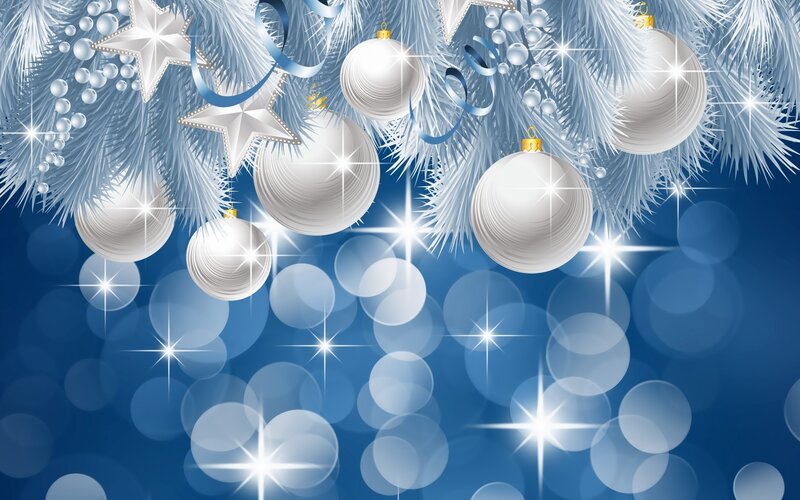 Silver Ornaments on Branches — Blue, Festive, Winter