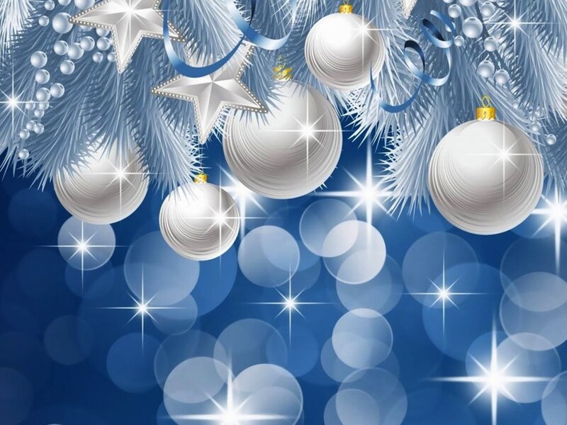 Silver Ornaments on Pine Branches — Blue