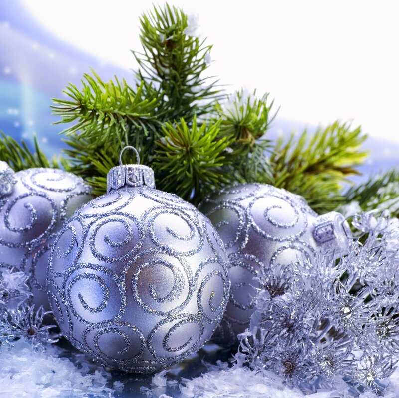 Silver Ornaments on Snow — Festive