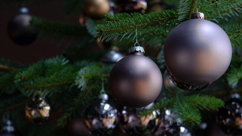 Silver Ornaments on Tree — Green