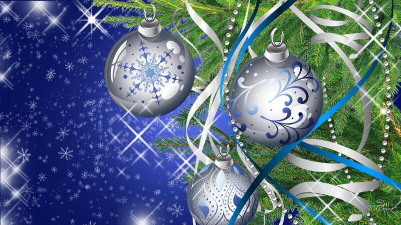 Silver Ornaments on Tree