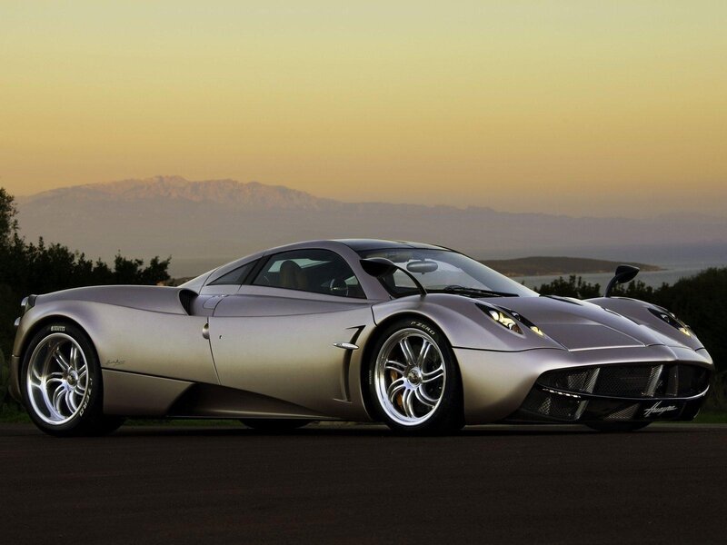 Silver Pagani Huayra at sunset