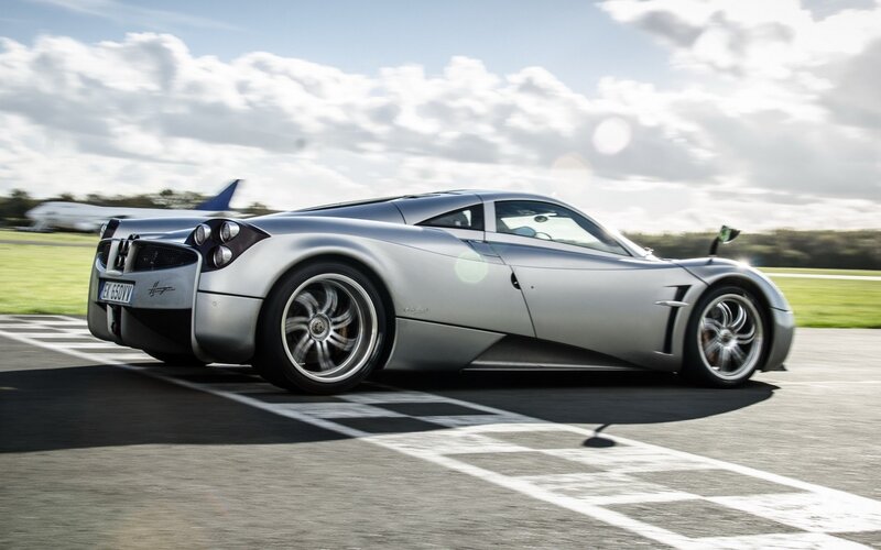 Silver Pagani Huayra on a runway