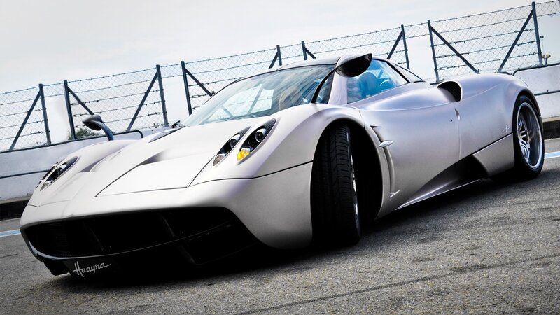 Silver Pagani Huayra on racetrack