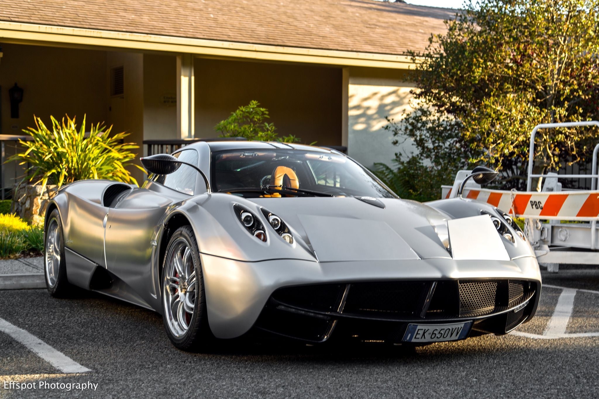 Silver Pagani Huayra parked