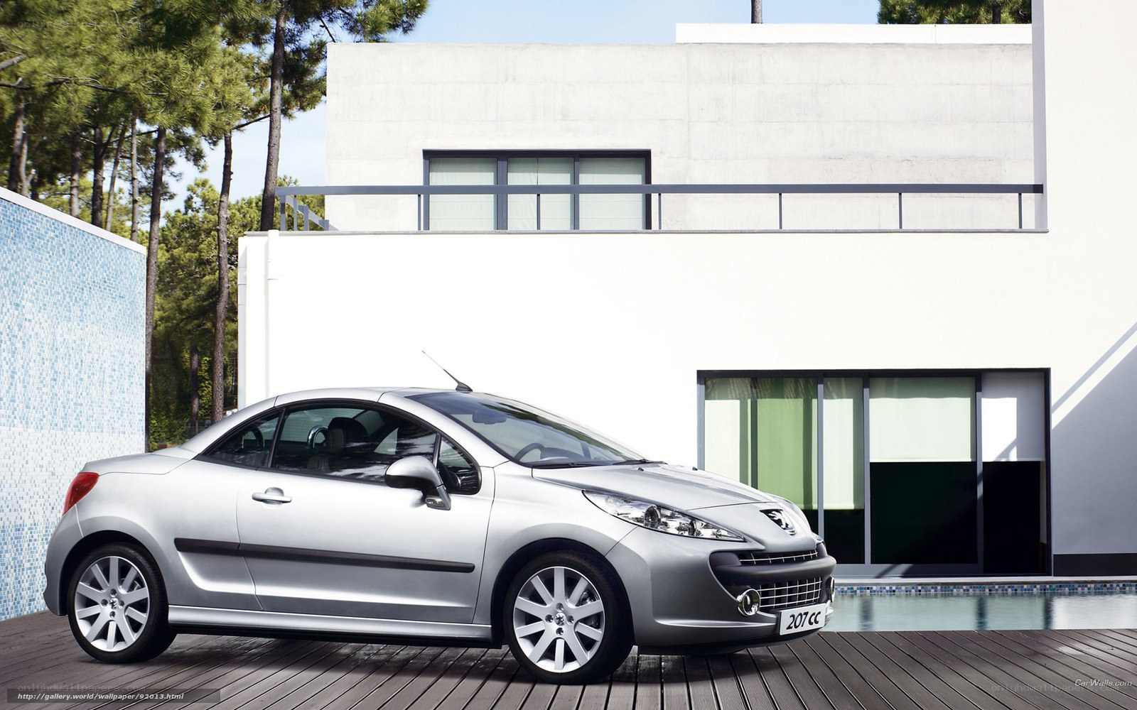 Silver Peugeot 207 CC by pool