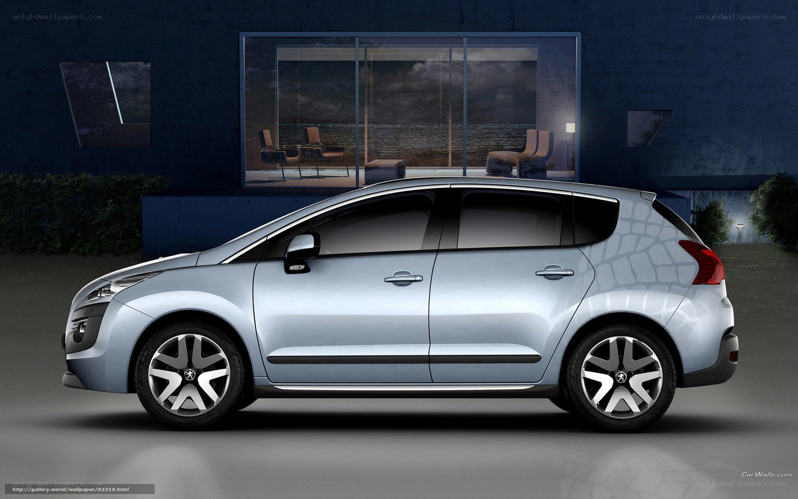 Silver Peugeot 3008 at night