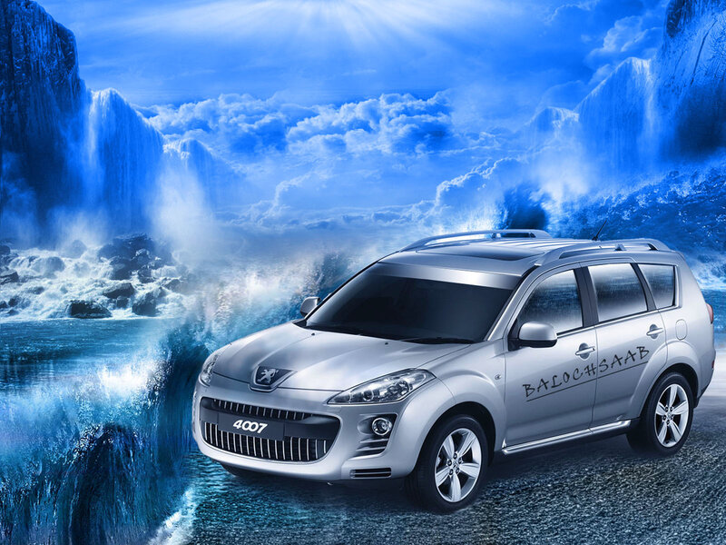 Silver Peugeot 4007 in a waterfall scene