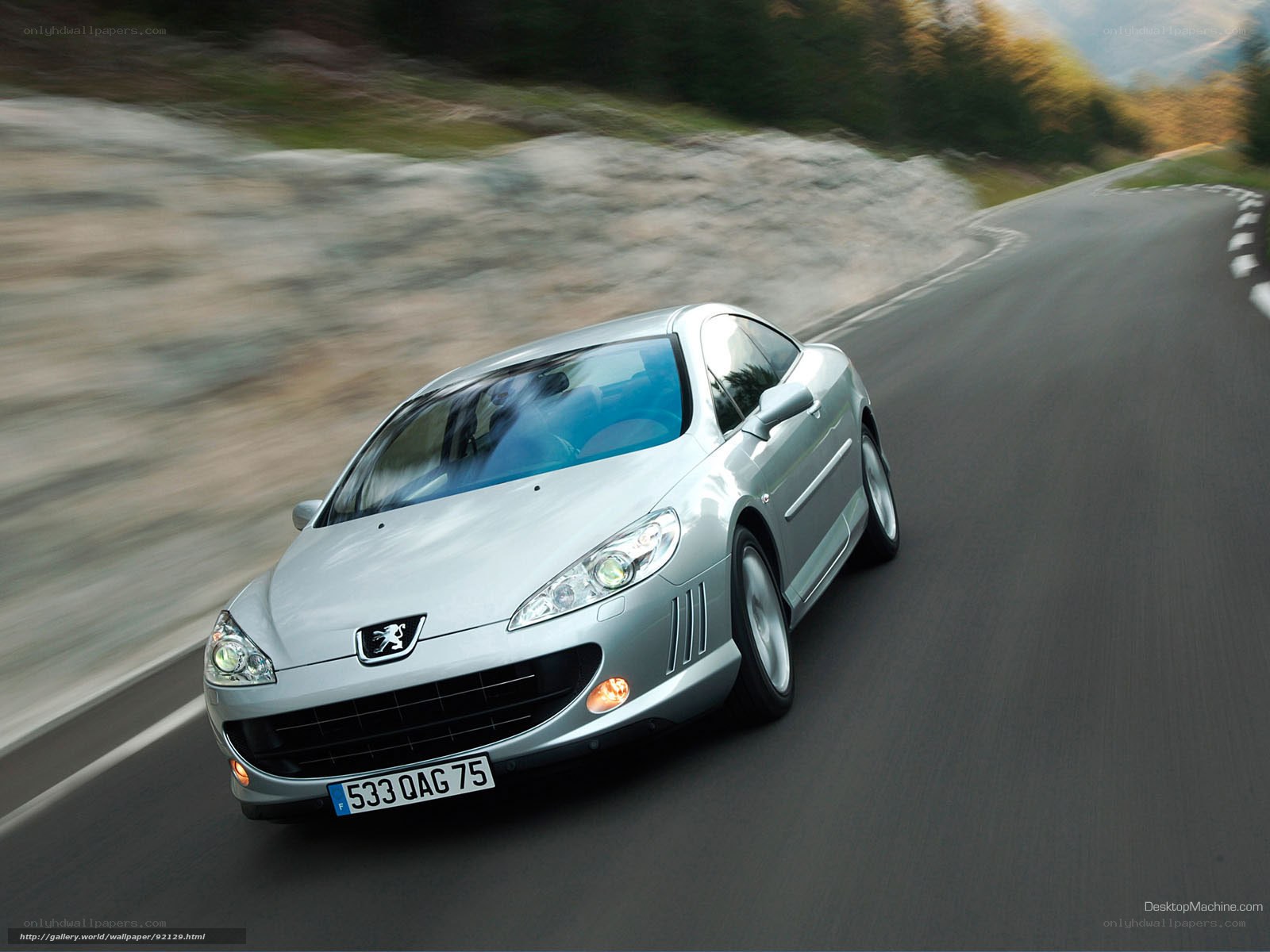 Silver Peugeot on winding road