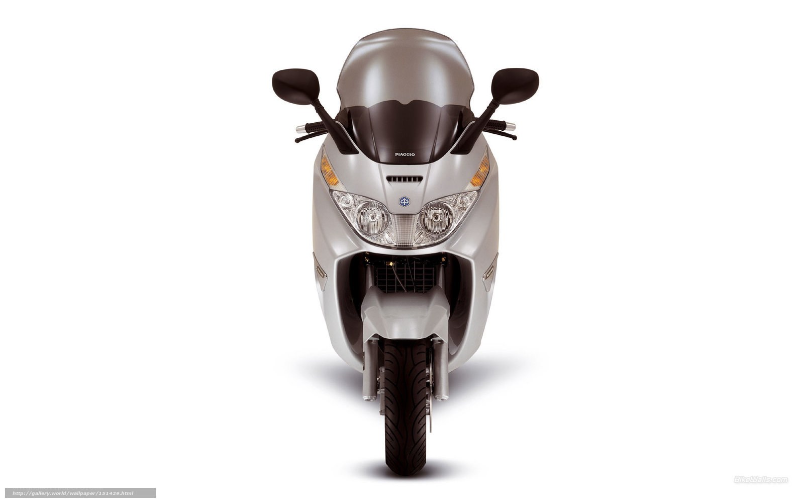 Silver Piaggio scooter front view
