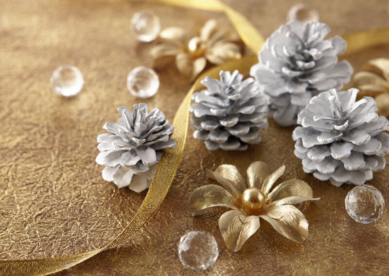 Silver Pinecones and Gold Flowers — Festive