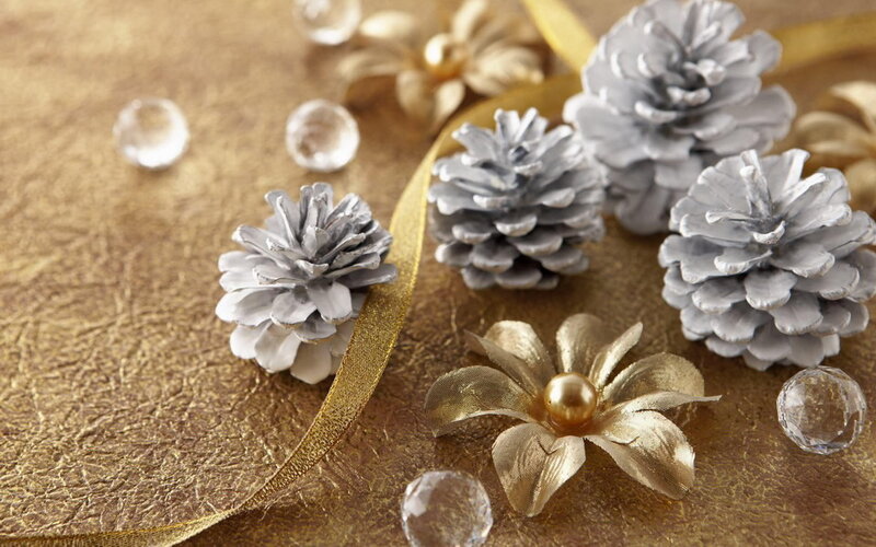 Silver Pinecones and Gold Flowers — Festive, Winter
