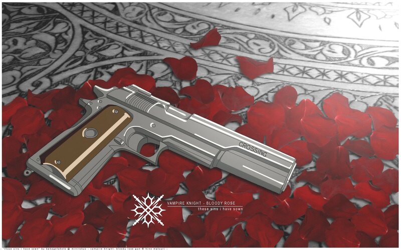 Silver Pistol on Rose Petals — Red