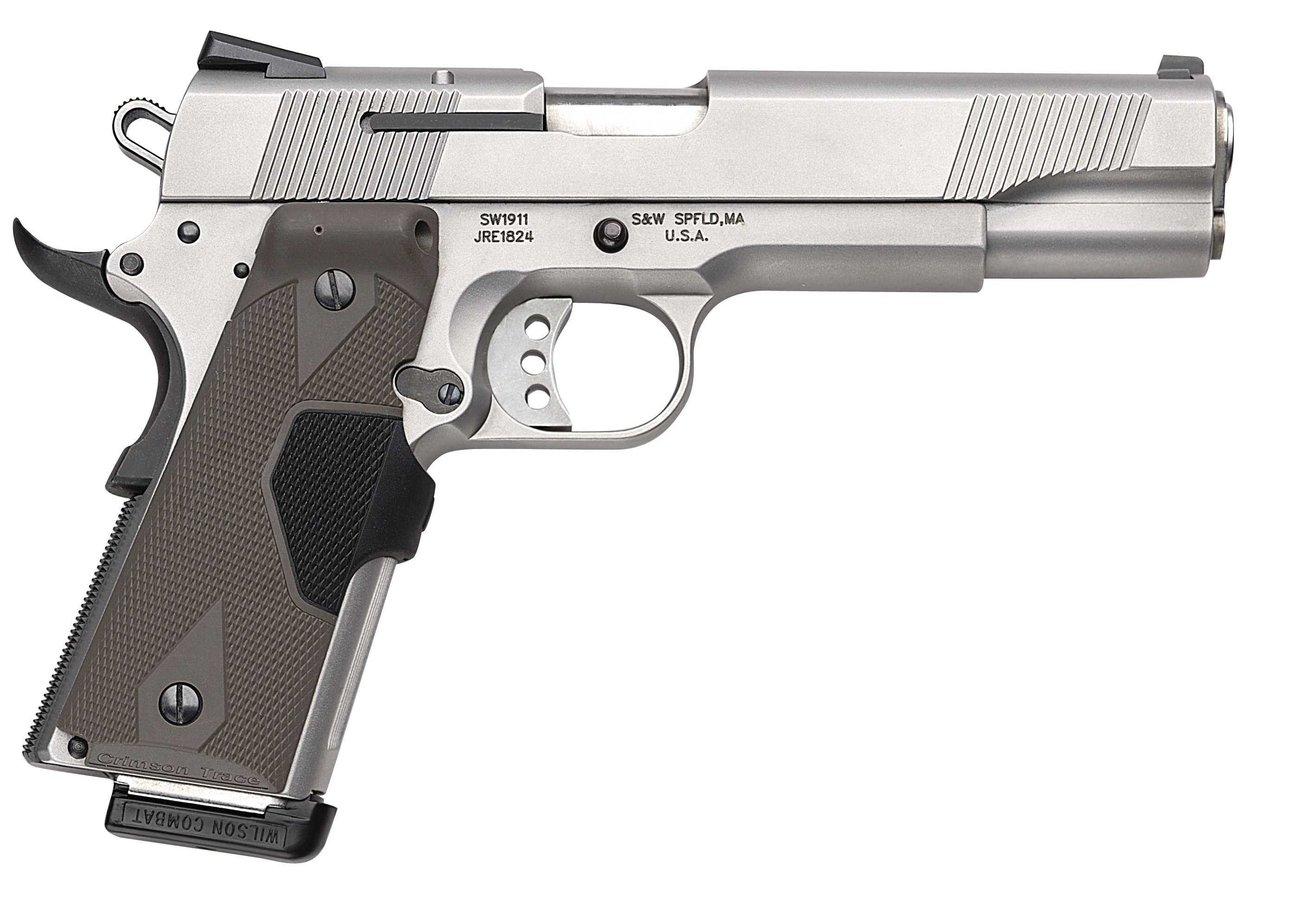 silver pistol with grip