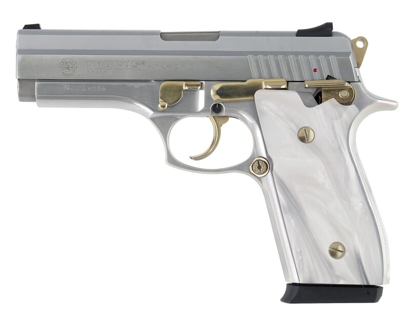 silver pistol with pearl grips