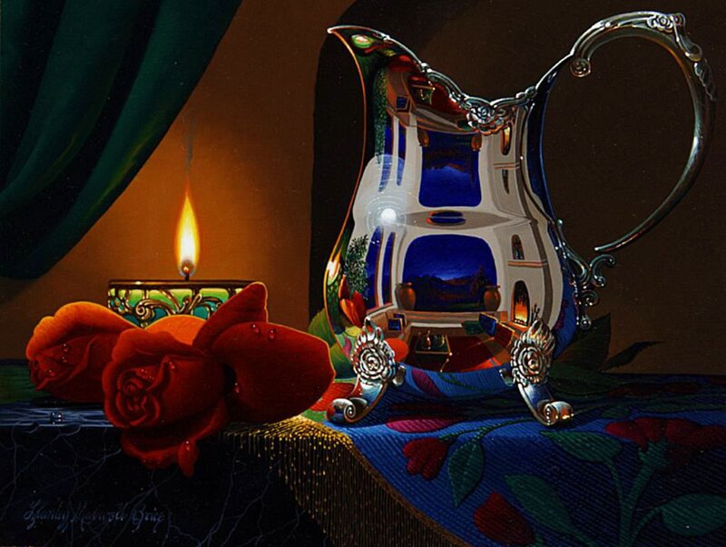 Silver Pitcher with Roses — Blue