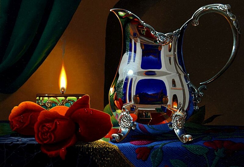 Silver Pitcher with Roses