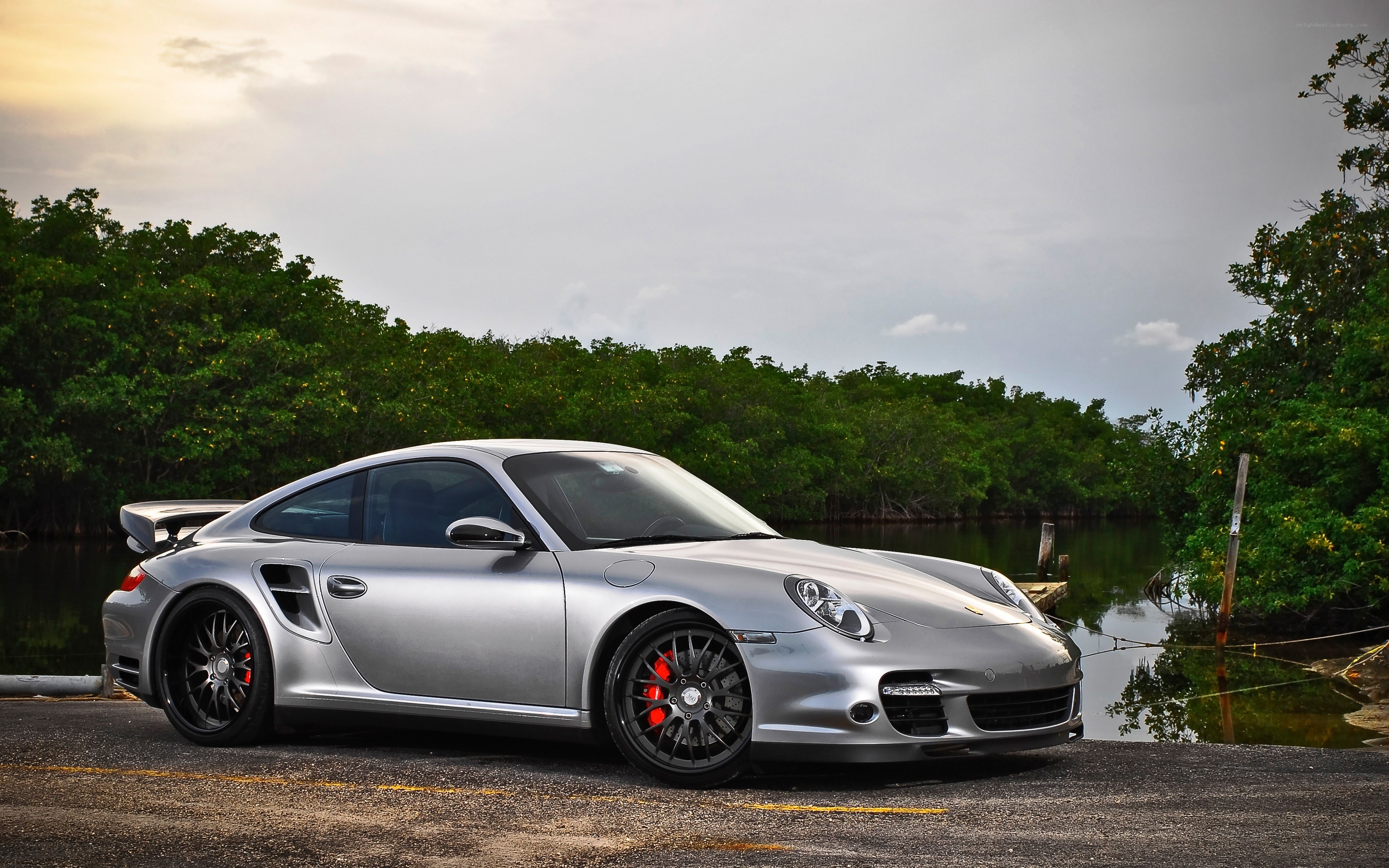 silver porsche 911 on a dock