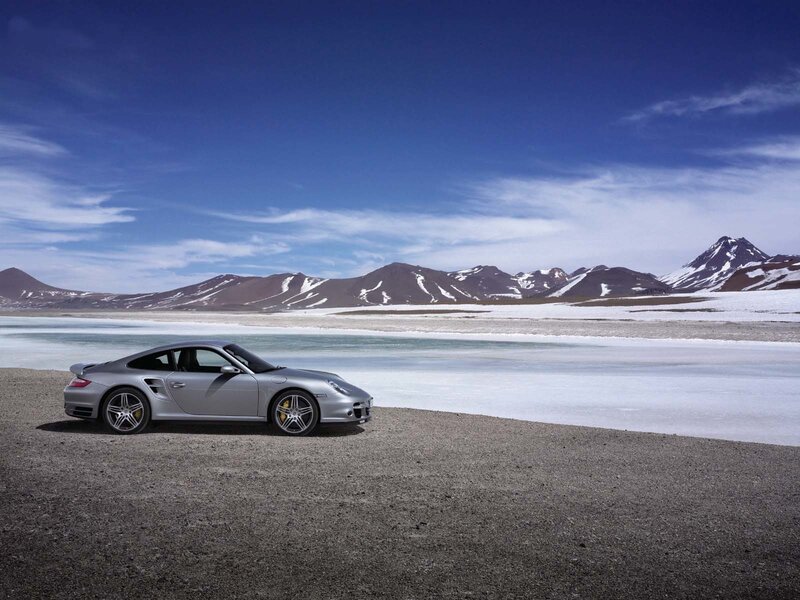 Silver Porsche 911 Turbo — Blue