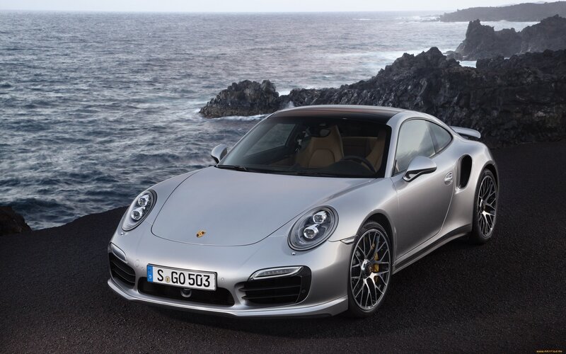 Silver Porsche 911 Turbo — Dramatic, Photograph, Car, Ocean, Rocks