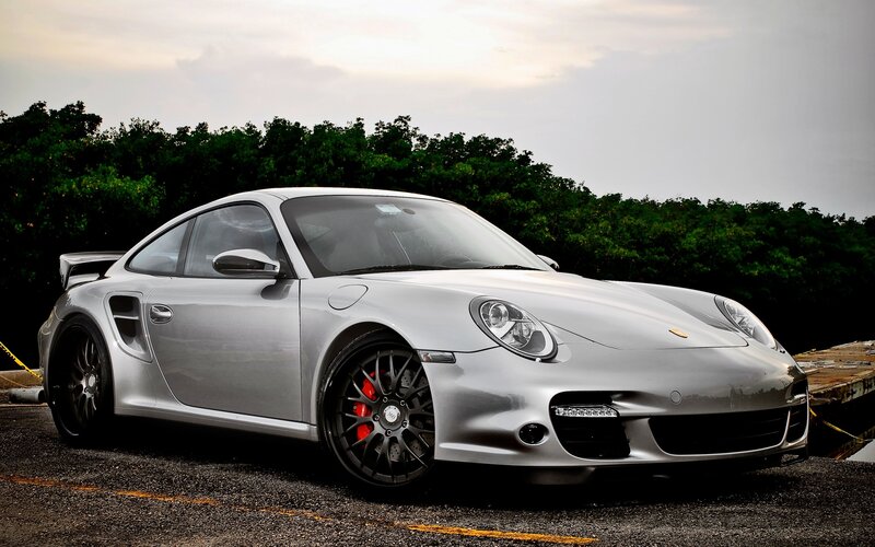 Silver Porsche 911 Turbo — Dramatic, Sunset