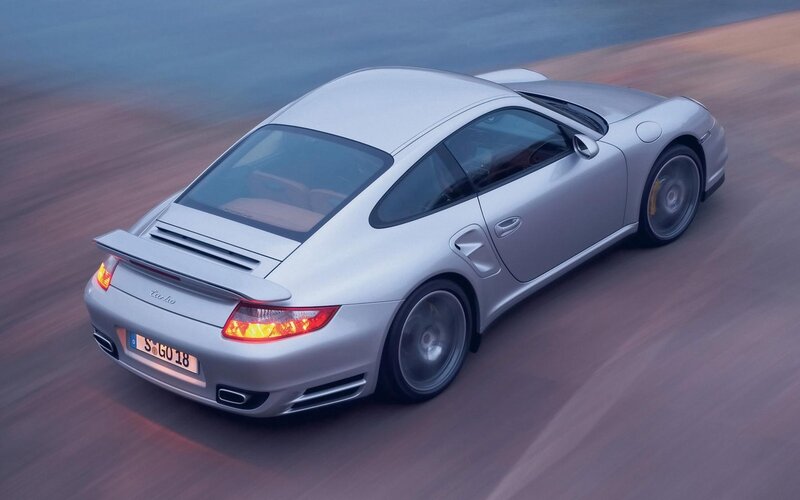 Silver Porsche 911 Turbo — Dynamic, Sunset