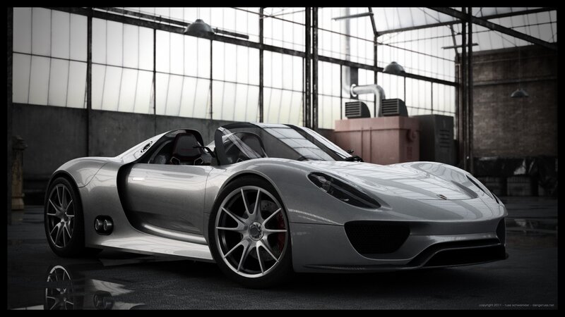 Silver Porsche 918 Spyder in warehouse