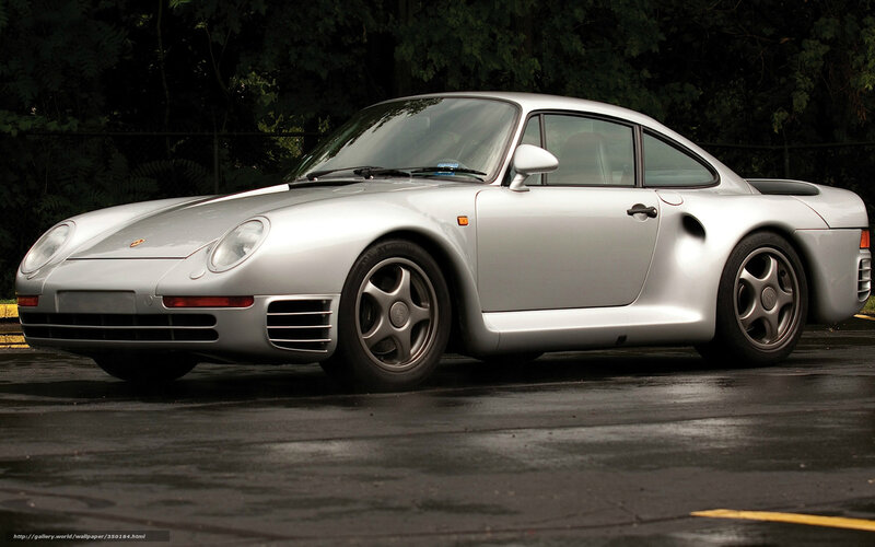 Silver Porsche 959 sports car