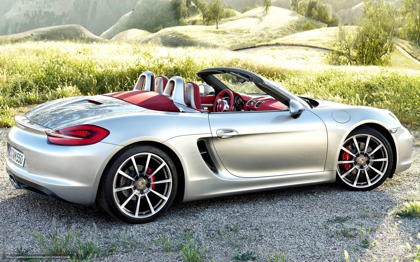 Silver Porsche Boxster in a field