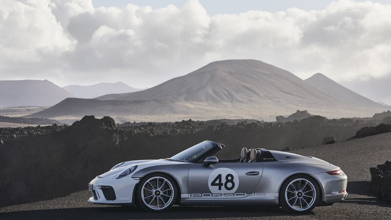 Silver Porsche Convertible — Gray, Dramatic