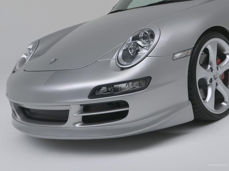 silver porsche front view
