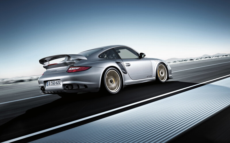 Silver Porsche GT2 RS on track