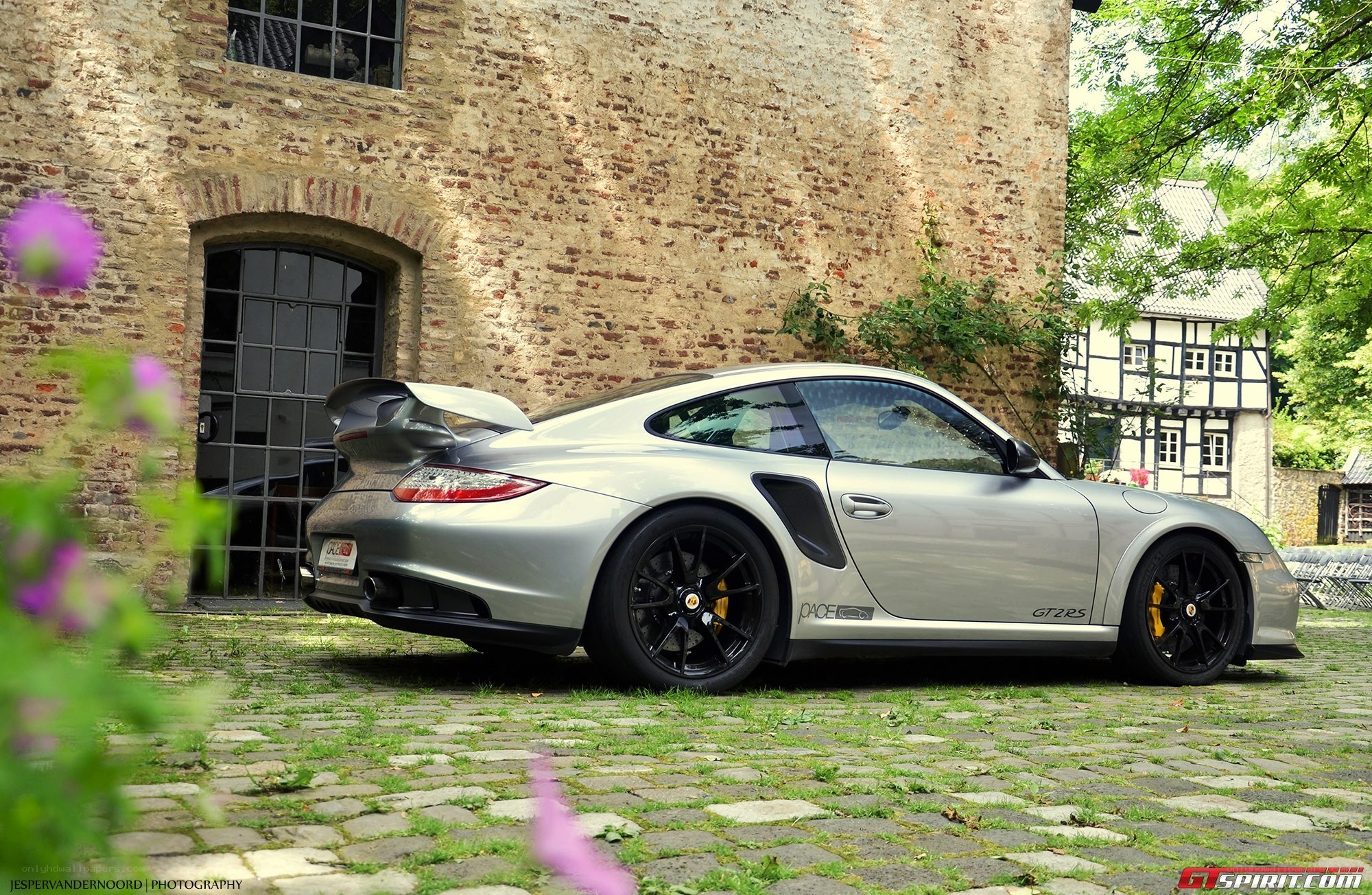 Silver Porsche GT2 RS parked