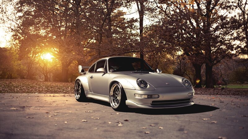 silver porsche in autumn park