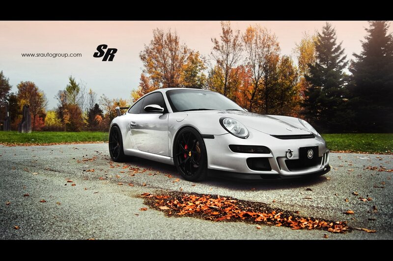 Silver Porsche in autumn
